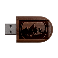 Mountain Night Crescent Moon Wood Oval Usb Flash Drive