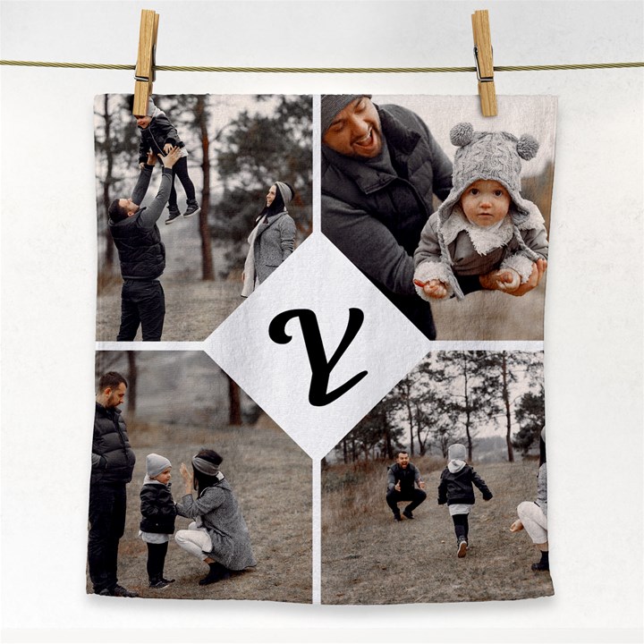 4 Picture Collage Monogram Face Towel