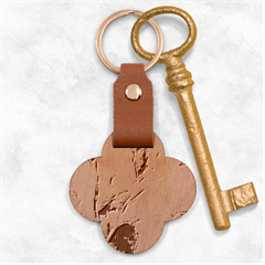 Aqua Batik, Abstract, Colorful Engraved Wood Key Chain