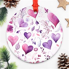 Hearts Love Purple Round Ornament (two Sides)