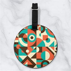 Retro Colorful Background, Retro Abstraction Nappa Leather Luggage Tag Round