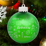Personalized Merry Christmas Graphic Name LED Glass Sphere Ornament Front