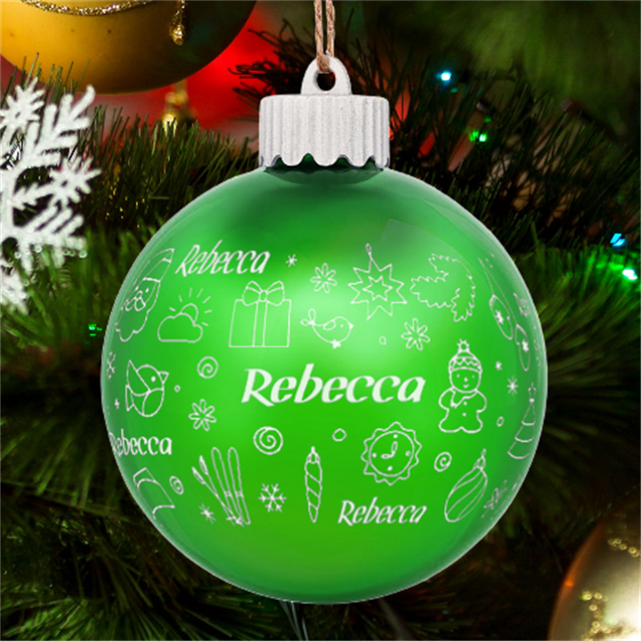 Personalized Merry Christmas Graphic Name LED Glass Sphere Ornament