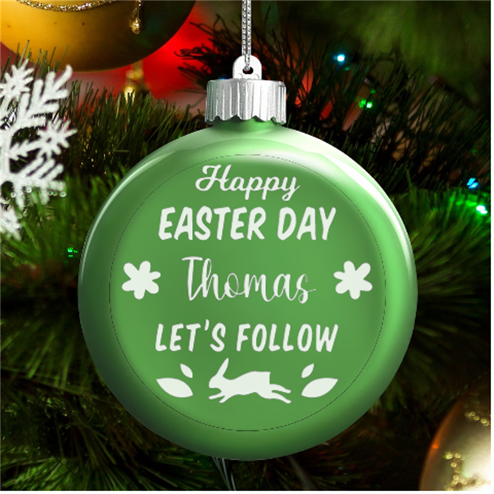 Personalized Easter Day Rabbit Egg Name LED Glass Round Ornament