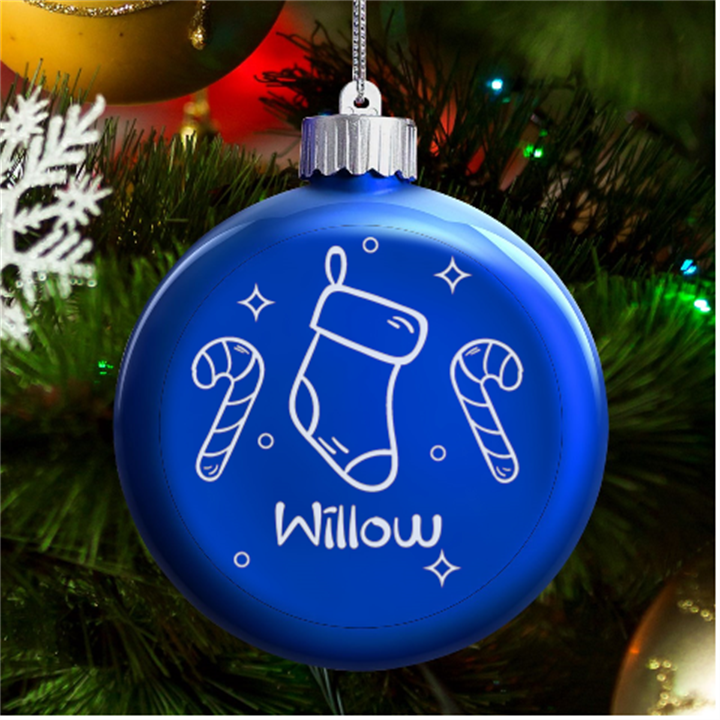 Christmas Stocking LED Glass Round Ornament
