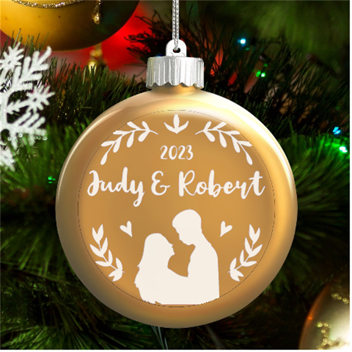 Personalized Couple love Name LED Glass Round Ornament