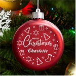 Merry Christmas Icons LED Glass Round Ornament Front