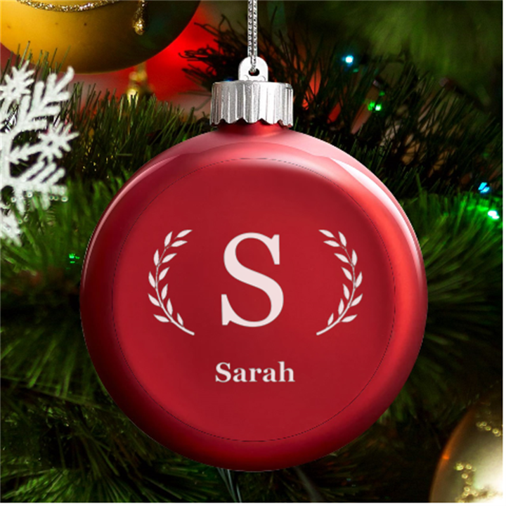 Personalized Initial Name LED Glass Round Ornament