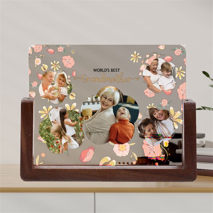 Personalized 5 Photo Floral Worlds Best Grandmother Any Text Acrylic UV Print 8  Tabletop Frame Acrylic UV Print 8  Tabletop Frame (U-Shape)