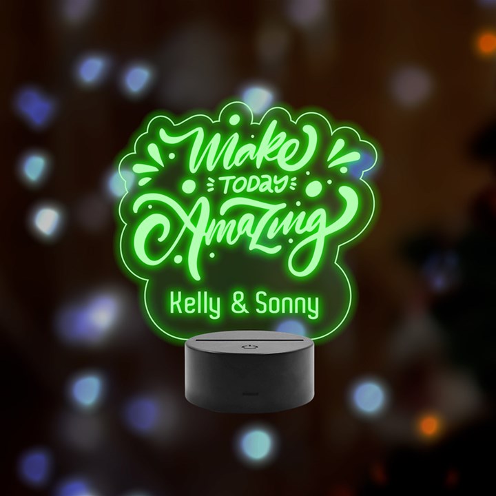 Personalized Name Make Today Amazing Remote LED Acrylic Message Display (Black Round Stand) 