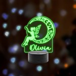 Personalized Fairy On Moon Name Remote LED Acrylic Message Display (Black Round Stand)  Front