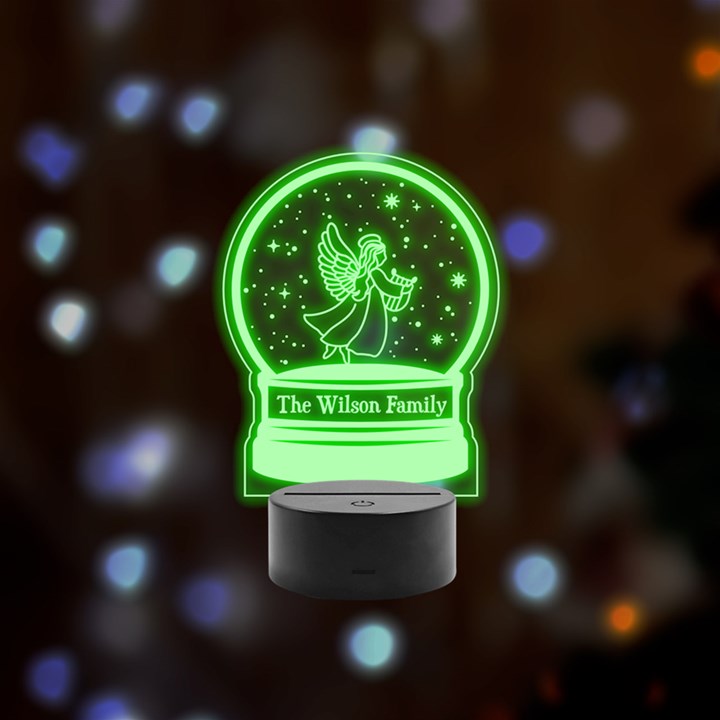Personalized Angel Christmas Family Name Remote LED Acrylic Message Display (Black Round Stand) 