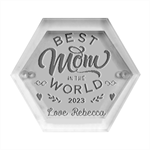 Personalized Best Mom in the World Name Hexagon Wood Jewelry Box Front