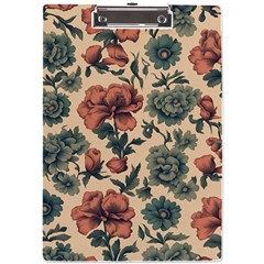 Victorian Beige And Teal Flower Pattern A4 Acrylic Clipboard
