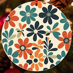 Retro Scandinavian Nordic Flowers Pattern 2 Uv Print Acrylic Ornament Round