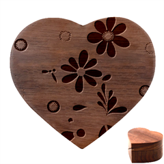 Retro Scandinavian Nordic Flowers Pattern 2 Heart Wood Jewelry Box