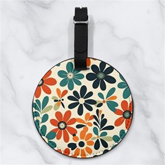 Retro Scandinavian Nordic Flowers Pattern 2 Nappa Leather Luggage Tag Round