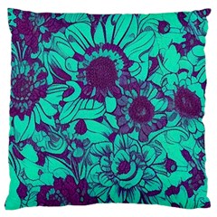 Mid Century Retro Floral 1970s 1960s Pattern 101 Large Cushion Case (two Sides)