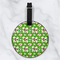 Retro 1880s Flowers Pattern 4 Nappa Leather Luggage Tag Round