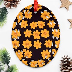 Retro 40s 50s Flowers Pattern Halloween 4 Oval Filigree Ornament (two Sides)