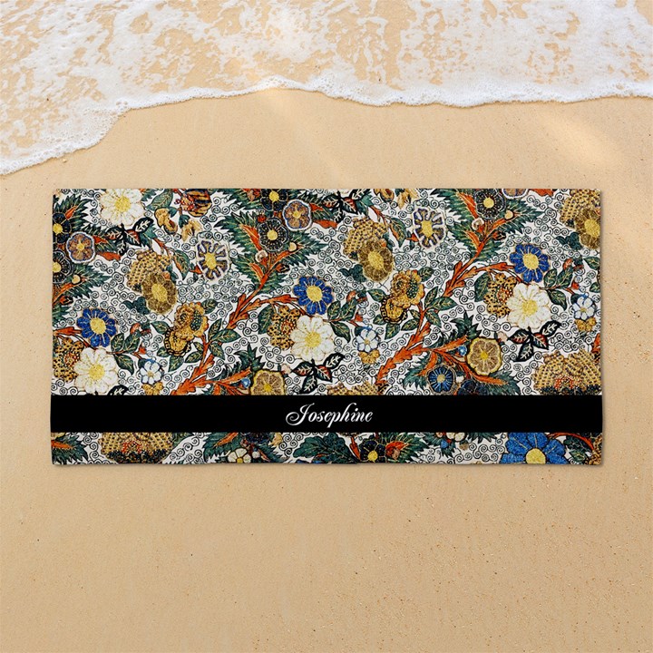 Custom Embroidery Style Floral Any Text Name 54 X27  Super Absorbent Beach Towel	