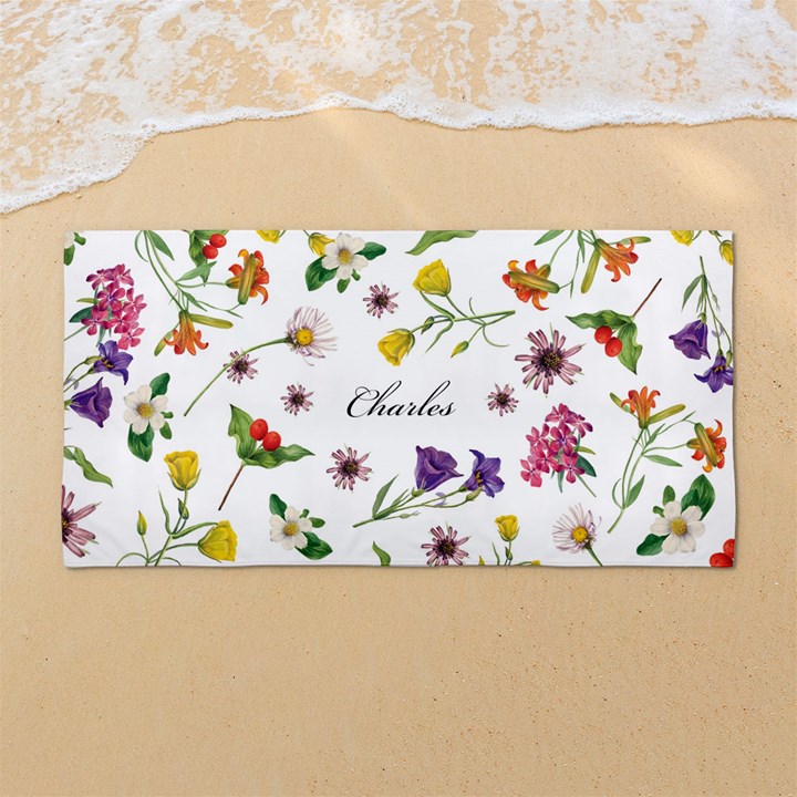 Custom Hand Drawn Floral Name Any Text 54 X27  Super Absorbent Beach Towel	