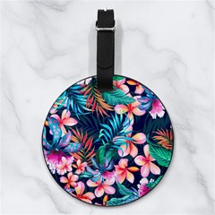 Hawaiian Flowers Hawaii Nappa Leather Luggage Tag Round