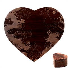 Korean Art Flowers Asian Pattern Heart Wood Jewelry Box