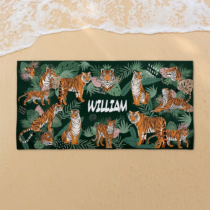 Custom Tiger Illustration Any Text Name 54 X27  Super Absorbent Beach Towel	
