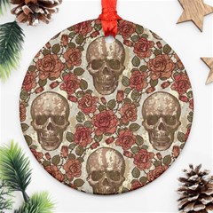 Skull And Roses Flowee Flora Floral Patterns Pattern Round Ornament (two Sides)
