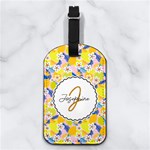Lemon Flower Pattern Any Text Name Nappa Leather Luggage Tag Rectangle Front