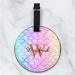 Custom Initial Name Mermaid Pearls Nappa Leather Luggage Tag Round Front