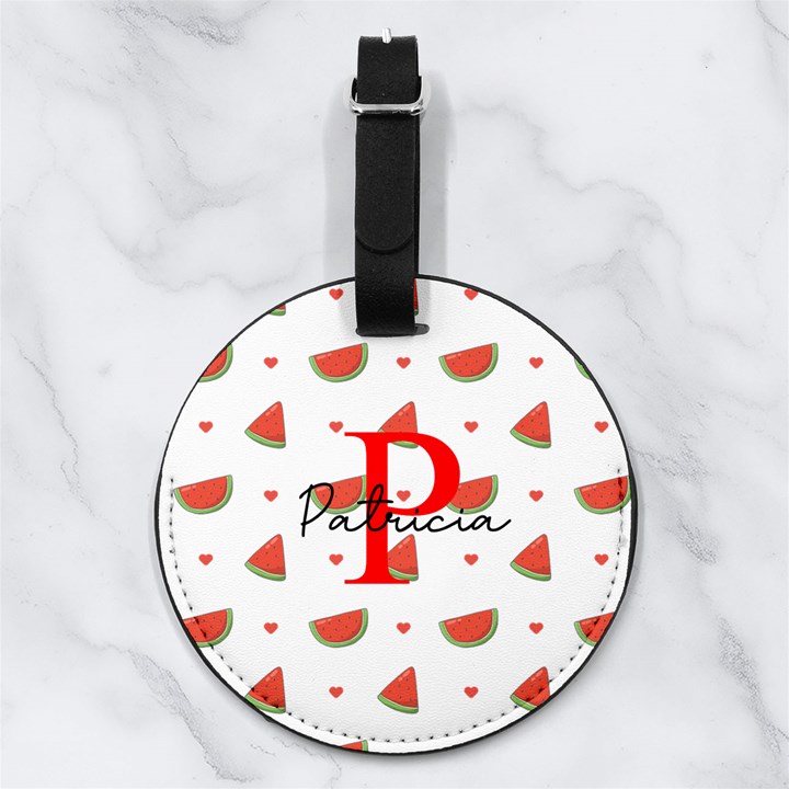 Custom Initial Name Fruits Pattern Nappa Leather Luggage Tag Round