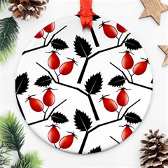 Rose Hip Pattern Branches Autumn Round Ornament (two Sides)