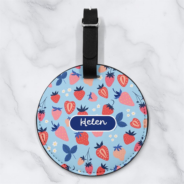 Custom Strawberry Name Any Text Nappa Leather Luggage Tag Round