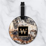 Custom Marble Initial Name Any Text Nappa Leather Luggage Tag Round Front