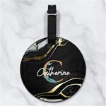 Custom Marble Initial Name Any Text Nappa Leather Luggage Tag Round Back
