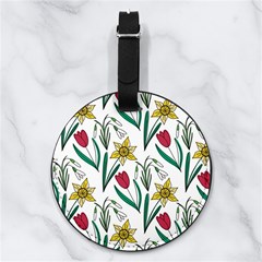 Flowers Bloom Pattern Spring Nappa Leather Luggage Tag Round
