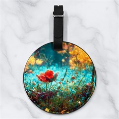 Flowers Detail Painting Nature Nappa Leather Luggage Tag Round