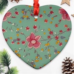 Mid Century Retro Floral 1970s 1960s Pattern 79 Heart Ornament (two Sides)