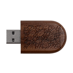 Mid Century Retro Floral 1970s 1960s Pattern 85 Wood Oval Usb Flash Drive