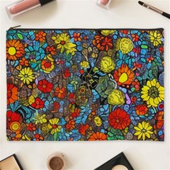 Mid Century Retro Floral 1970s 1960s Pattern 56 Cosmetic Bag (xxxl)