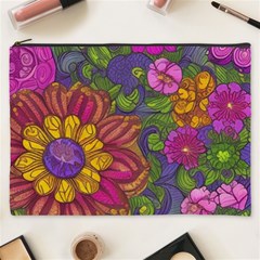 Mid Century Retro Floral 1970s 1960s Pattern 55 Cosmetic Bag (xxxl)