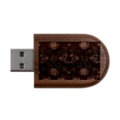 Mid Century Retro Floral 1970s 1960s Pattern 67 Wood Oval Usb Flash Drive