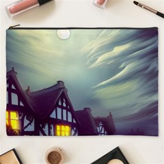 Village Moon Cloudy Historical Tudor Architecture Houses Town Night Windows City Cosmetic Bag (xxxl)