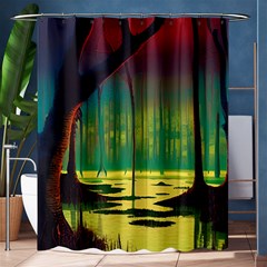 Nature Swamp Water Sunset Spooky Night Reflections Bayou Lake Shower Curtain 60  X 72  (medium) 