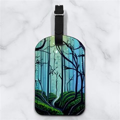 Nature Outdoors Night Trees Scene Forest Woods Light Moonlight Wilderness Stars Nappa Leather Luggage Tag Rectangle