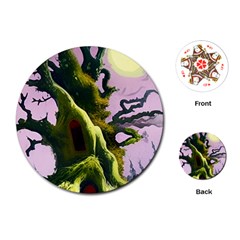 Outdoors Night Full Moon Setting Scene Woods Light Moonlight Nature Wilderness Landscape Playing Cards Single Design (round)