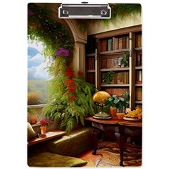 Room Interior Library Books Bookshelves Reading Literature Study Fiction Old Manor Book Nook Reading A4 Acrylic Clipboard